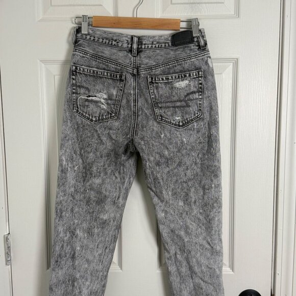 American Eagle Mom Jean Women 4 Gray Punk Grunge Y2K Relaxed Distressed Acid - Picture 4 of 14